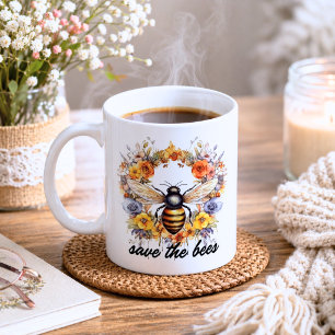 Flower Wreath Save the Bees Coffee Mug