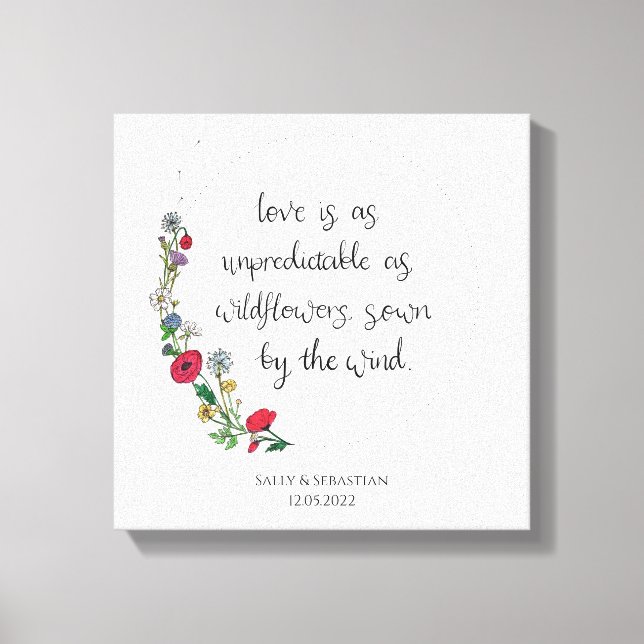 Flower Wreath Wedding Sign, Love Quote Canvas Print (Front)