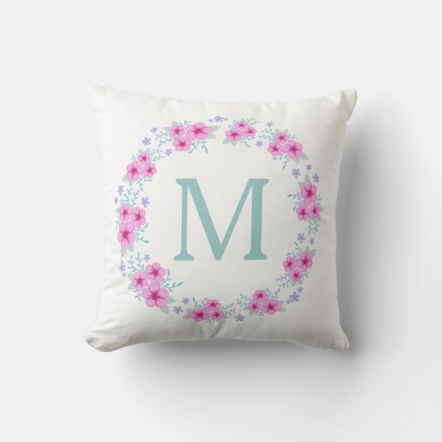 Flower Wreath With Custom Monogram Cushion (Front)