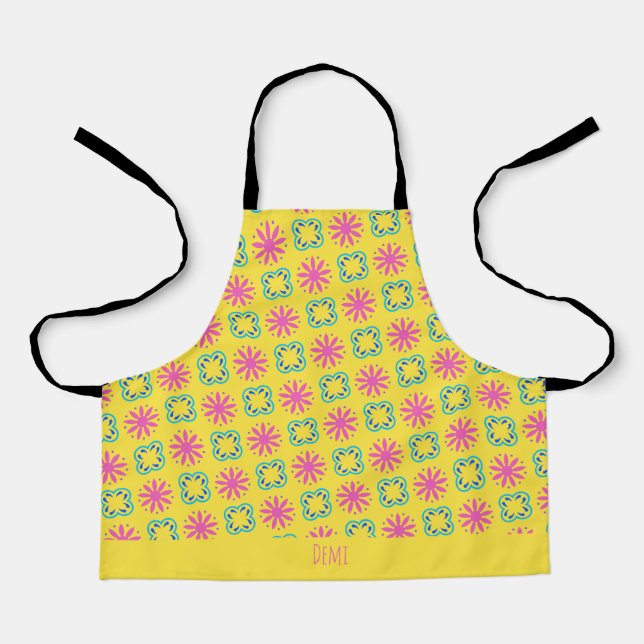 Flower Yellow Pink Minimal Pattern Apron (Front)