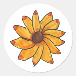 Flower Yellow Red Orange Hand Drawn Classic Round Sticker