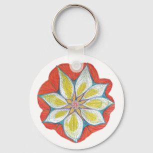 Flower Yoga Mandala Button Key Ring