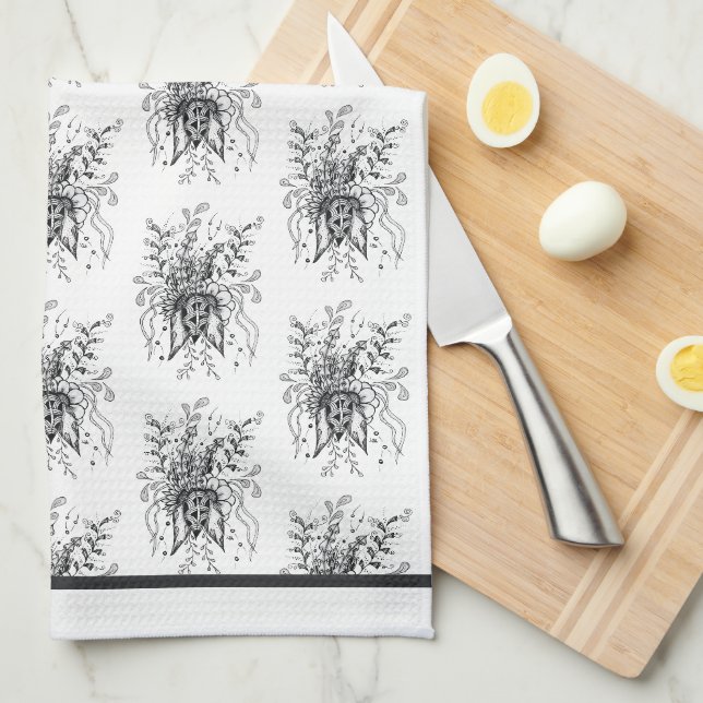 Flower Zen Art, drawn -  Tea Towel (Quarter Fold)