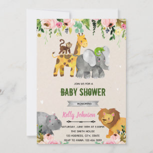 Flower zoo animals shower invitation