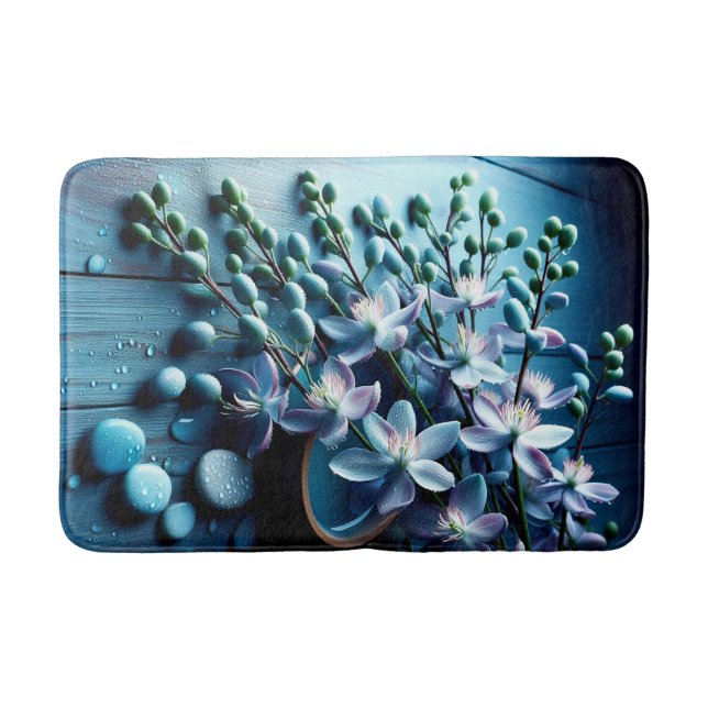 Floweral Blue Bath Mat (Front)