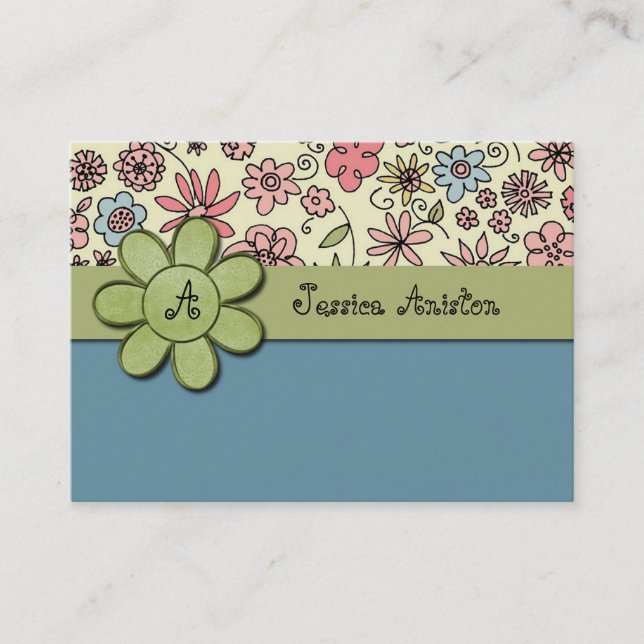 Flowerchild Blue Whimsy Monogram Business Card (Front)