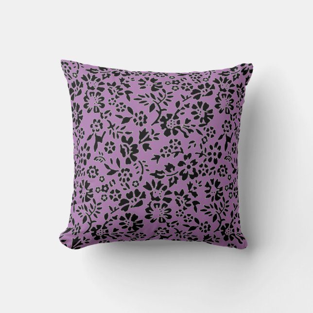Flowered Black and Purple throw pillow (Front)