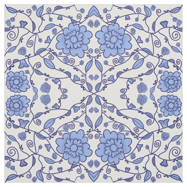Flowered blue and white fabric (Swatch)
