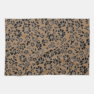 FLOWERED/ BROWN & BLACK KITCHEN HAND TOWEL! TEA TOWEL