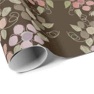 Flowered Chocolate Brown Happy Birthday Gift Wrap