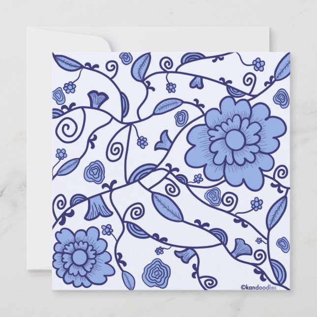 Flowered Delftware Themed Flat Card (Front)