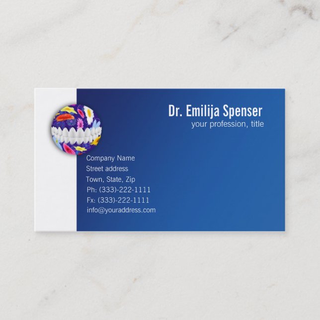Flowered Dot White Smile Dentist Business Card (Front)