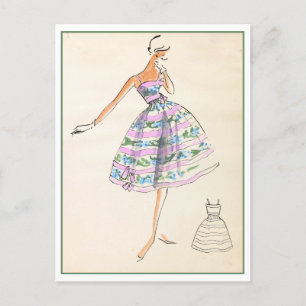 Flowered Dress Fashion Design Sketch Postcard