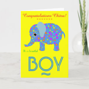 Flowered-Elephant Congratulations New Baby Card