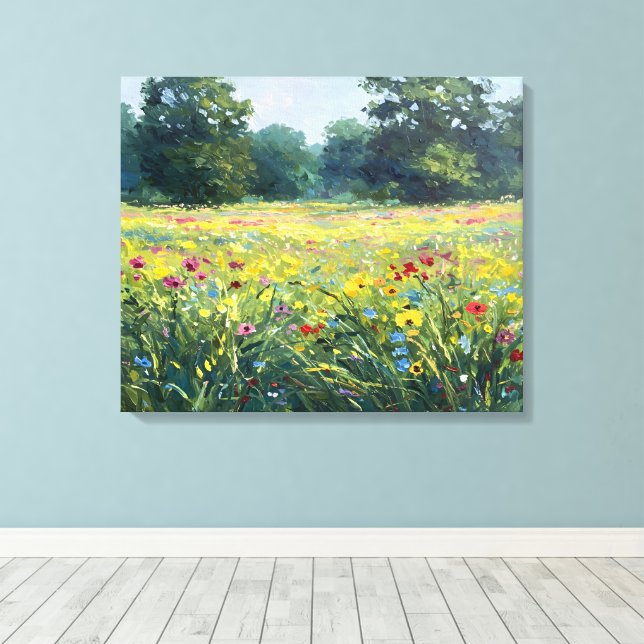 Flowered field canvas print (Insitu(Wood Floor))