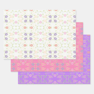 Flowered Gift Wrap Or Drawer Liner Sheet Set