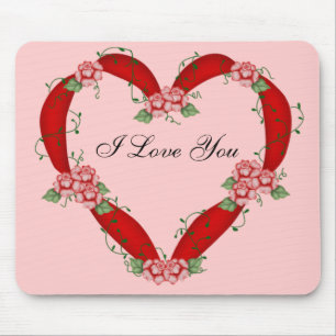 Flowered Heart - I Love You Mouse Mat