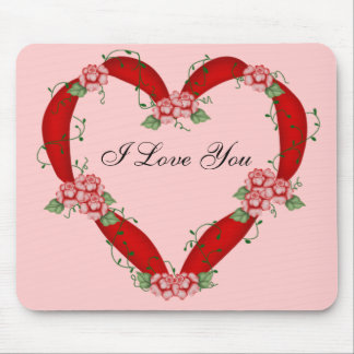 Flowered Heart - I Love You Mouse Mat