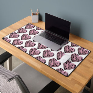Flowered Hearts in Black Desk Mat