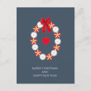 Flowered Merry Christmas - Floral wreath, daisies Holiday Postcard