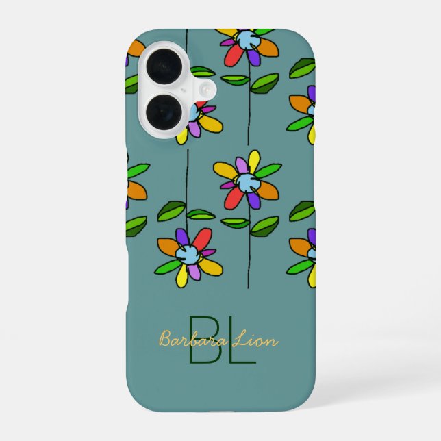 flowered on blue personalized iPhone 16 case (Back)