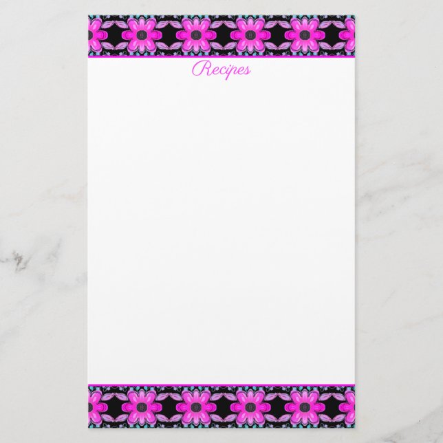 Flowered Patterned Recipe Sheets Stationery (Front)
