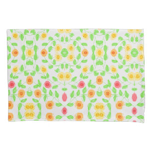 Flowered Pillow Cases In Yellow Reds And Orange