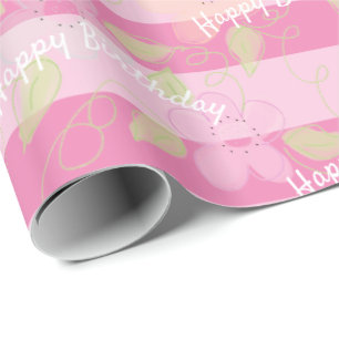 Flowered Pink Happy Birthday Designer Gift-Wrap Wrapping Paper