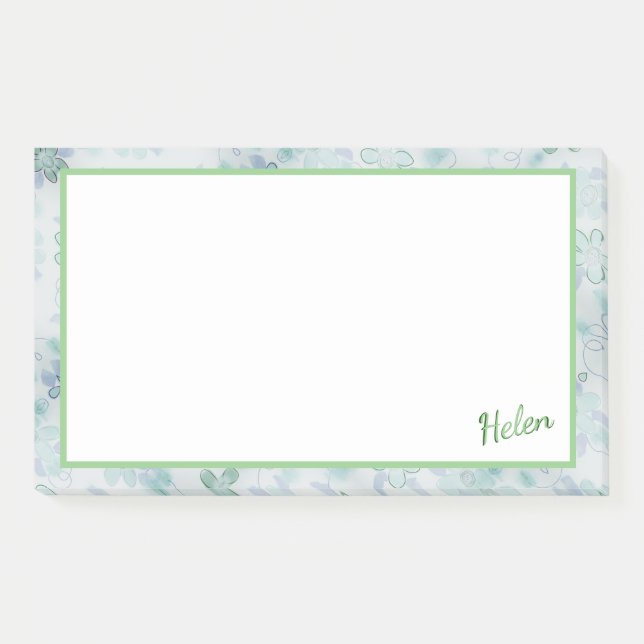 Flowered Post-it Notes For Helen or You in Green (Front)