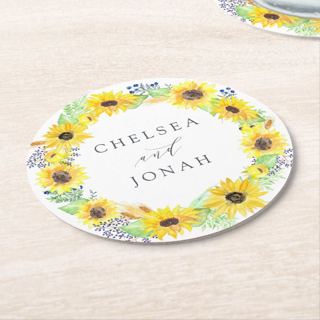 Flowerfields Personalised Wedding Round Paper Coaster (Angled)