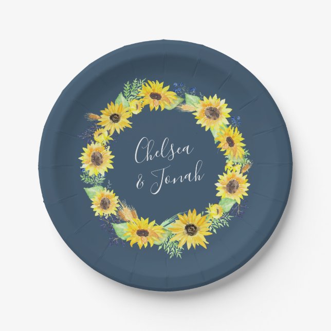 Flowerfields | Sunflower Wreath Wedding Paper Plate (Front)