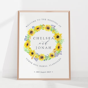 Flowerfields Sunflower Wreath Wedding Welcome Poster