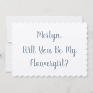 Flowergirl Custom Name Dusty Blue Silver Wedding Invitation