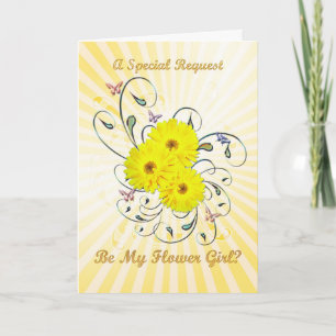 Flowergirl invitation, yellow flowers thank you card