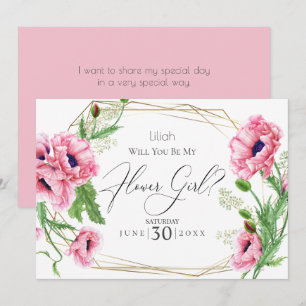 Flowergirl Pink Watercolor Poppies Invitation