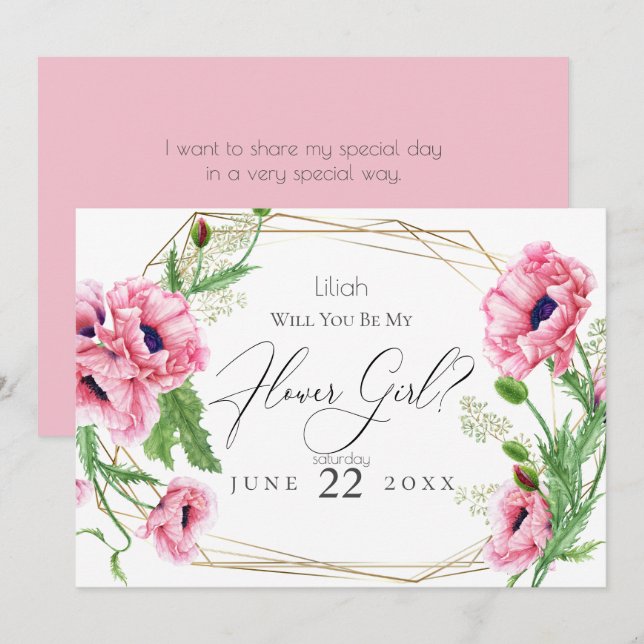 Flowergirl | Pink Watercolor Poppies Invitation (Front/Back)