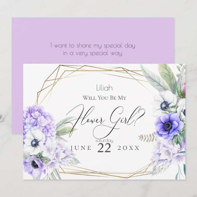 Flowergirl | Violet Anemone Floral Invitation (Front/Back)