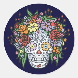 Flowerhair Sugar Skull Classic Round Sticker