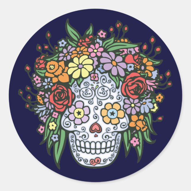 Flowerhair Sugar Skull Classic Round Sticker (Front)