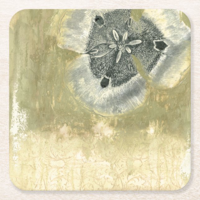 Flowerhead Abstract with Glazed Texture Square Paper Coaster (Front)