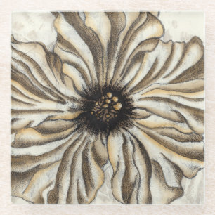 Flowerhead Fresco on Tan Background Glass Coaster