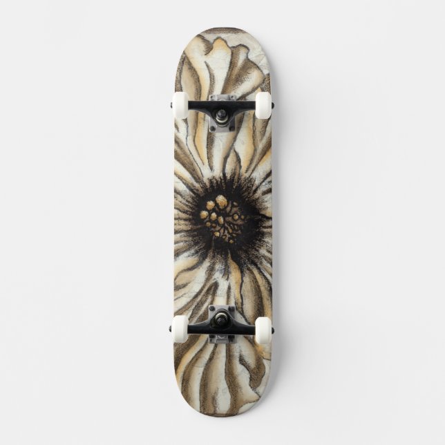 Flowerhead Fresco on Tan Background Skateboard (Front)