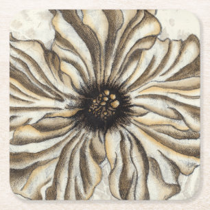 Flowerhead Fresco on Tan Background Square Paper Coaster