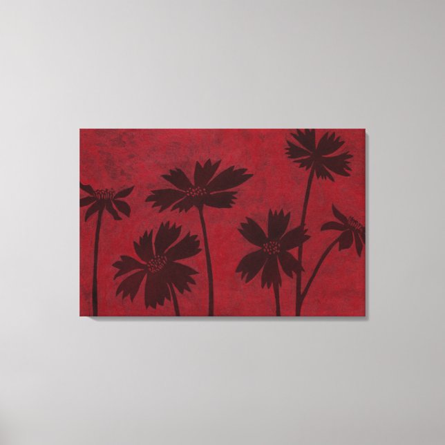 Flowerhead Silhouettes on Crimson Background Canvas Print (Front)