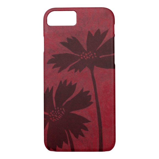 Flowerhead Silhouettes on Crimson Background Case-Mate iPhone Case (Back)