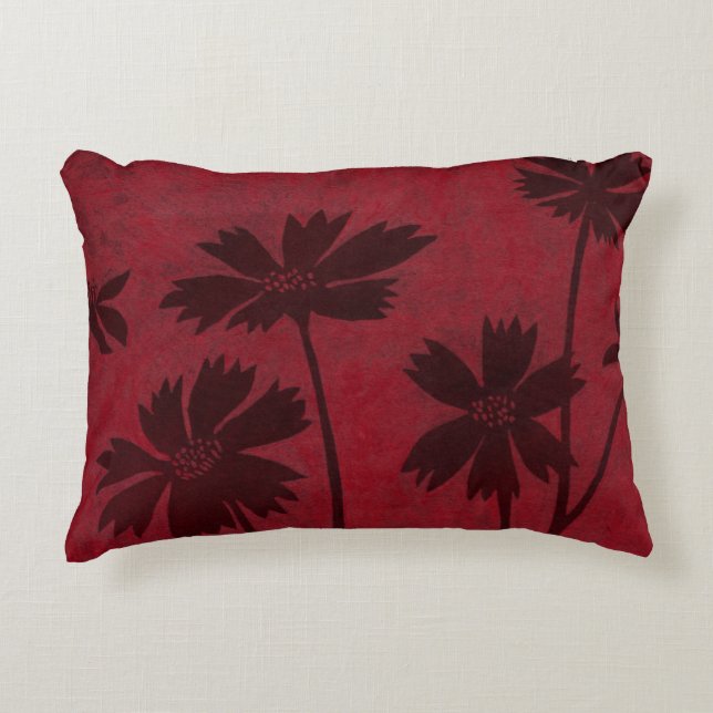 Flowerhead Silhouettes on Crimson Background Decorative Cushion (Front)