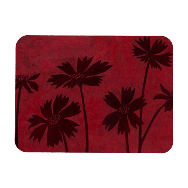 Flowerhead Silhouettes on Crimson Background Magnet (Horizontal)