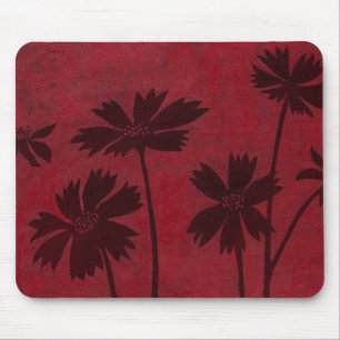 Flowerhead Silhouettes on Crimson Background Mouse Mat