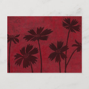Flowerhead Silhouettes on Crimson Background Postcard