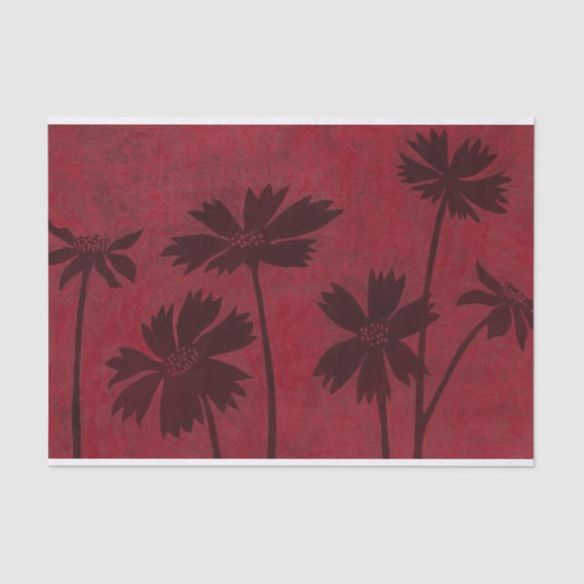Flowerhead Silhouettes on Crimson Background Tissue Paper (Front)